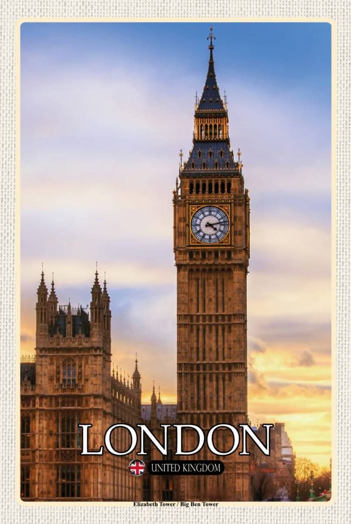 vianmo Holzschild 18x12 cm London Elizabeth Tower Big Ben Bildmotiv Reisemotiv Abenteuer Reisen