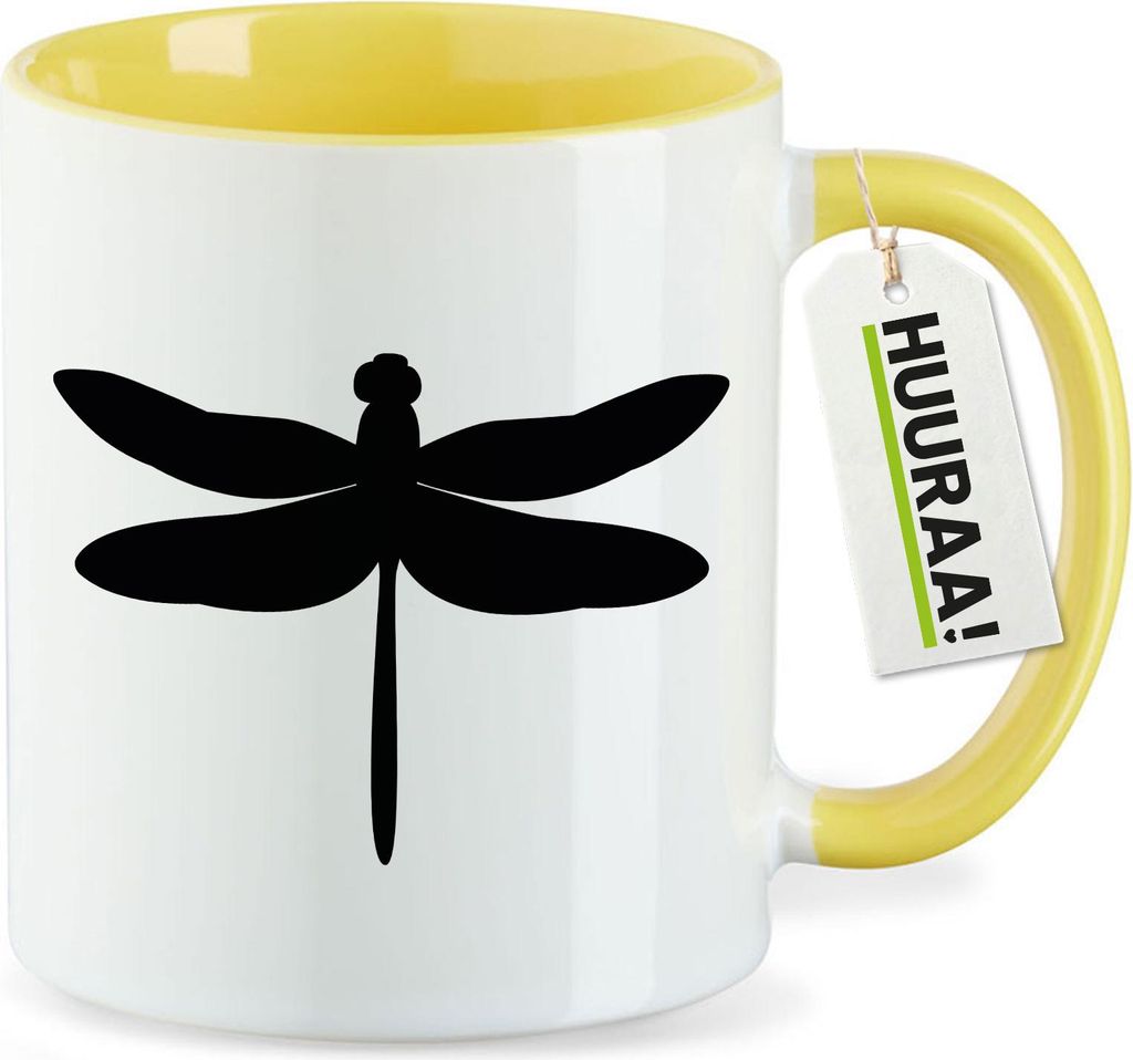Huuraa Kaffeetasse Libelle Silhouette 330ml Gelb Keramik Kaffeebecher Geschenkidee