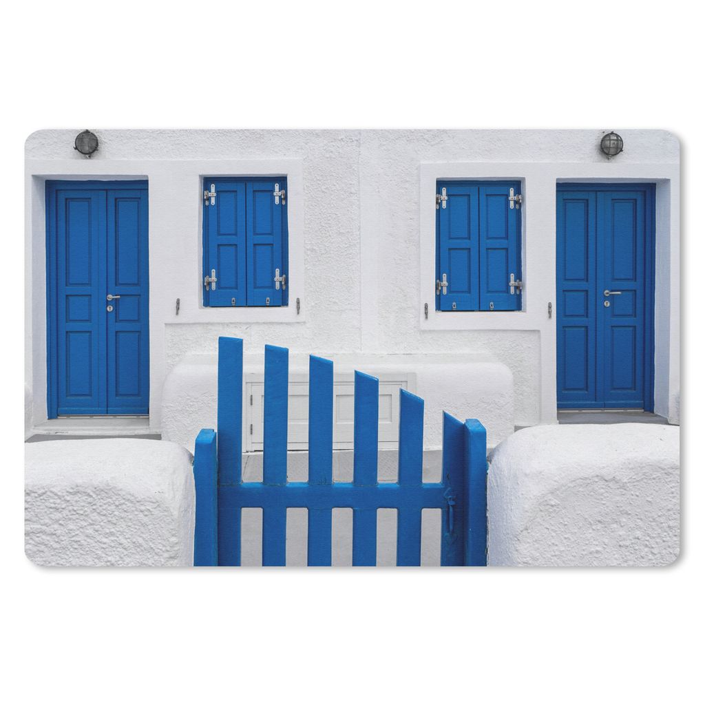 MuchoWow Schreibtischunterlage Haus - Architektur - Blau - Weiß 60x40 cm - XXL Mauspad - Großes Mauspad