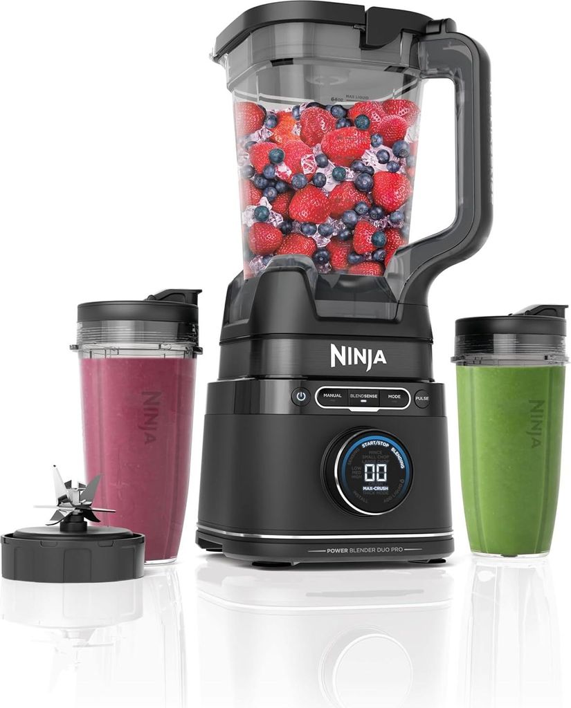 Ninja 2-in-1 Detect Power Mixer Pro & Single Serve, 1200W mit Krug, 2x Serve Tassen, Smoothies mixen, Gemüse hacken Frozen Drinks Schwarz, TB301EU