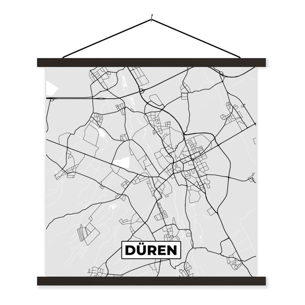 MuchoWow Textilposter Düren - Karte - Stadtplan - Deutschland 40x40 cm mit schwarzem Rahmen - Fotos