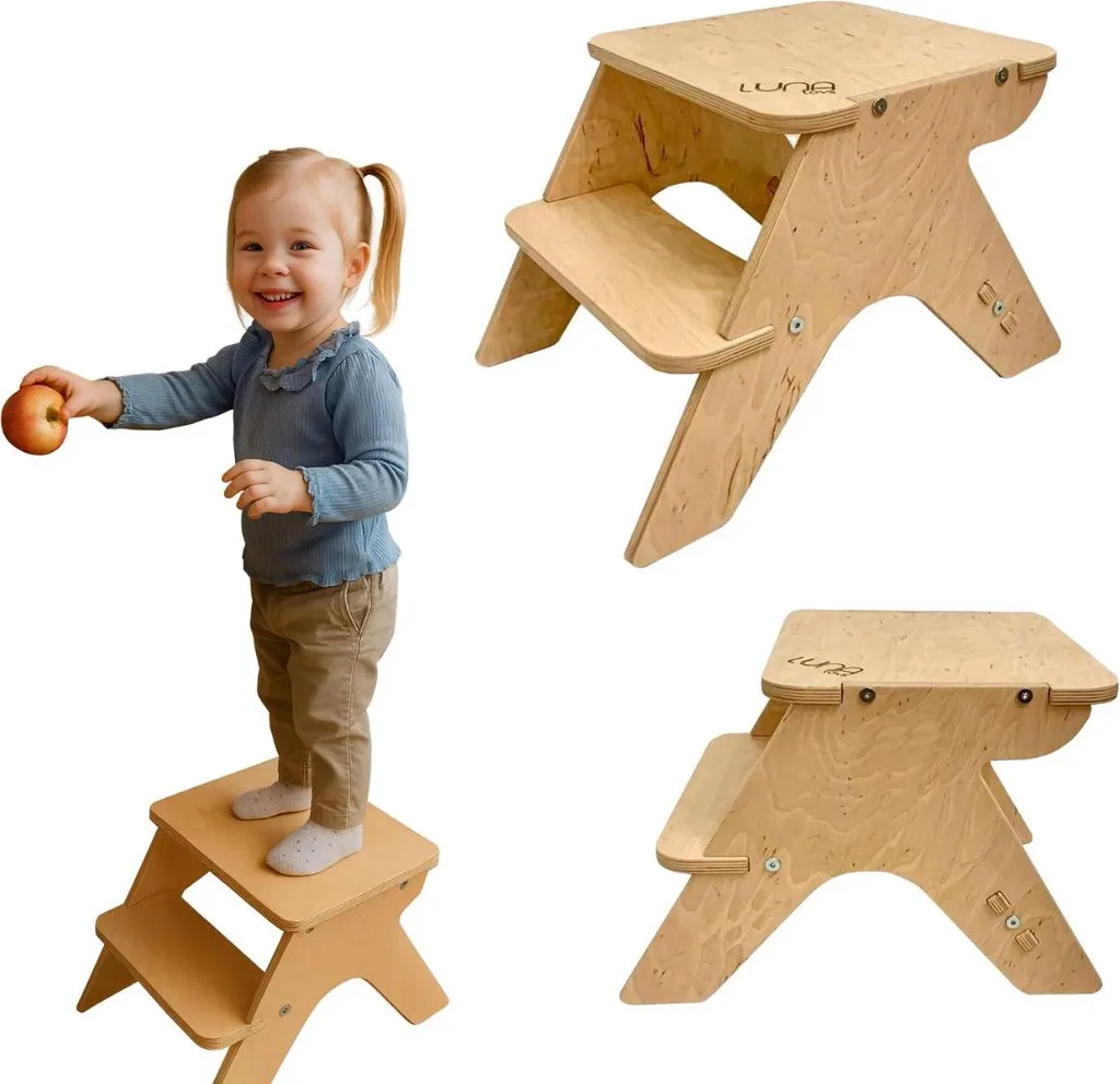 Petit aide-cuisine Moon en bois naturel - Tour d'observation enfant