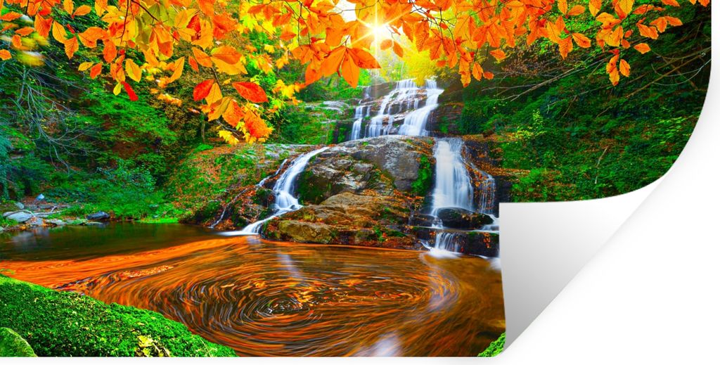 MuchoWow Wandtattoo Wandsticker Wandaufkleber Natur - Wasserfall - Steine - Moos - Blätter - Grün 40x20 cm Selbstklebend und Repositionierbar -...
