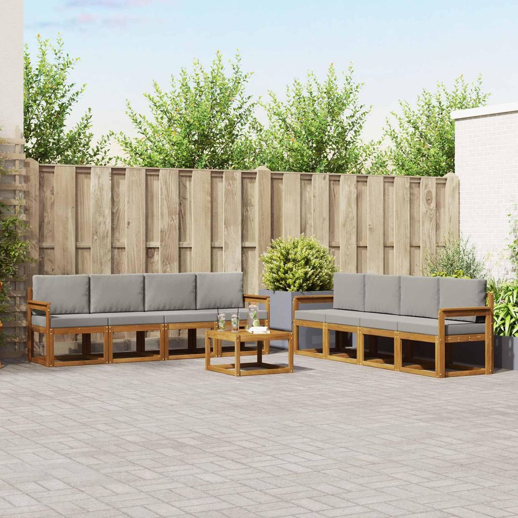 Outdoor-Sofagarnitur - VIDAXL - Terrassen-Sofa - mit Kissen - 9 pcs - Natürlich und Hellgrau