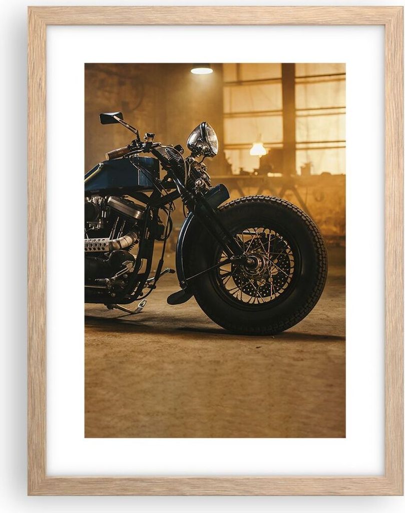 Gerahmtes Poster - Rahmen in heller Eiche - Motorrad Motor - 30x40 cm - Wand Bild - Wanddeko - Wandbilder - Kunstposter - Wandposter - Bilderrahmen...