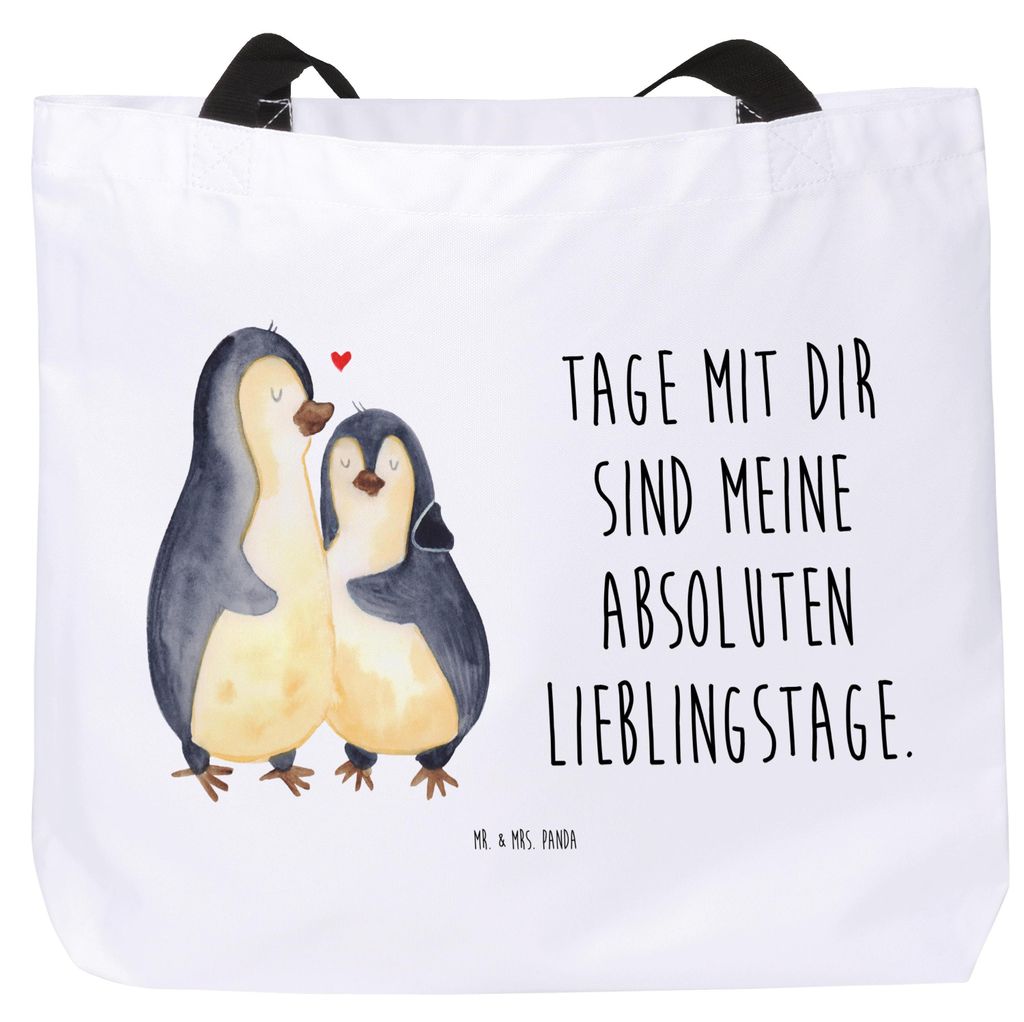 Mr. & Mrs. Panda Strandtasche Pinguin umarmen - Weiß - Geschenk, Laptoptasche, Tote Bag, Tasche, Liebe, Reisetasche, Hochzeitstag, Stoffbeutel, Ho...