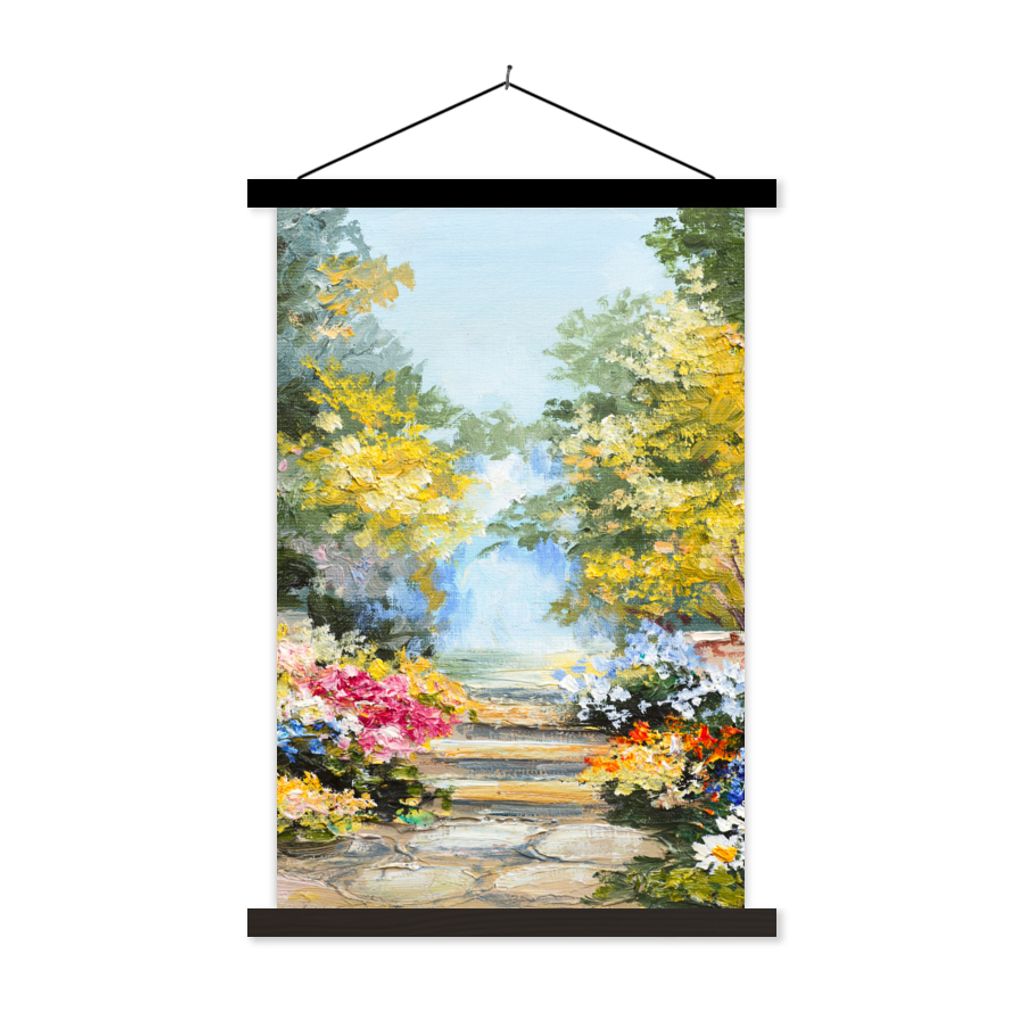 MuchoWow Textilposter Malerei - Blumen - Natur - Ölfarbe 60x90 cm mit schwarzem Rahmen - Poster Wohnzimmer