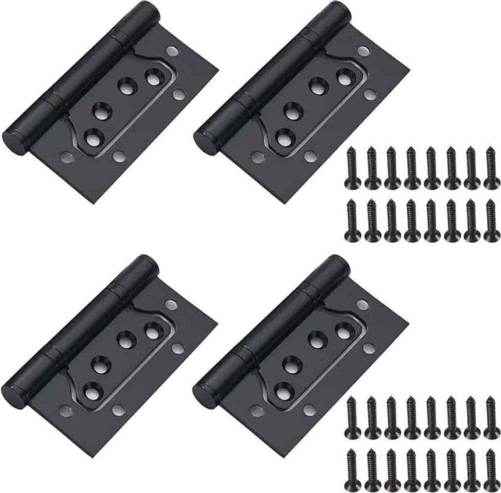 4 Stück schwarze Edelstahlscharniere mit Schrauben, Falttürscharnier für Holztüren, Holzschränke, Kleiderschränke, 100 mm x 50 mm