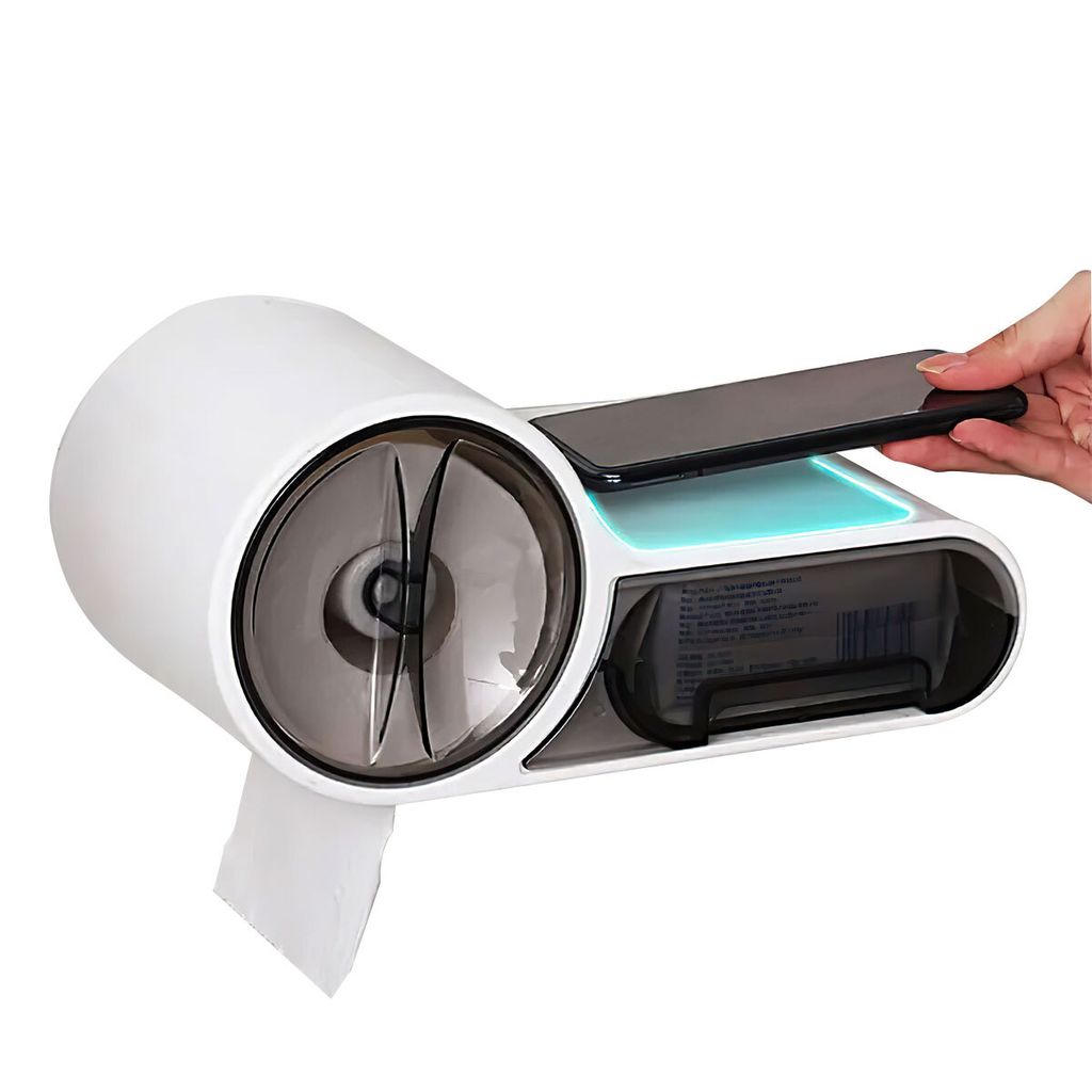 wasserfester toilettenpapierhalter, bohrfrei, multifunktional und platzsparend, ideal zur aufbewahrung von rollenpapier im badezimmer.