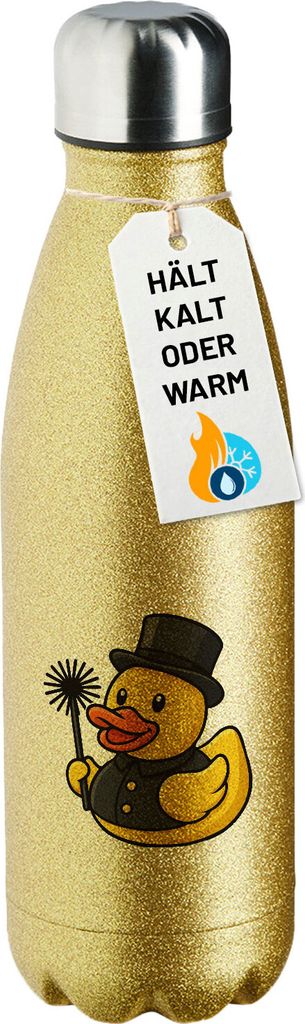 Huuraa Trinkflasche Quietscheente Schornsteinfeger Gummiente Kaminfeger 500ml Gold Edelstahl Wasserflasche Trinkflasche Geschenkidee