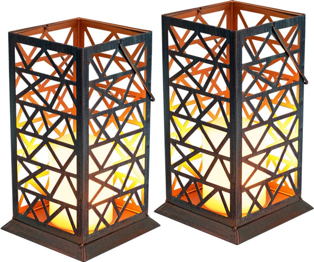 2x LED Solarleuchte, Feuereffekt, rost-grün, H 27 cm Produktbild 
