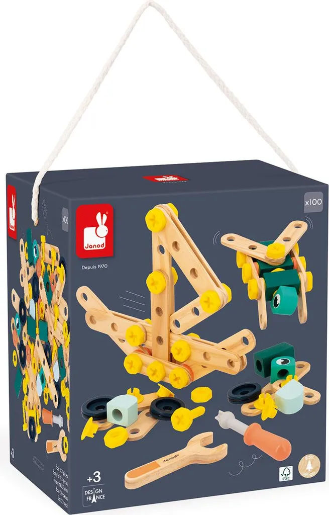 Jeu de construction en bois 100 pièces Janod Brico'Kids pour s'éveiller
