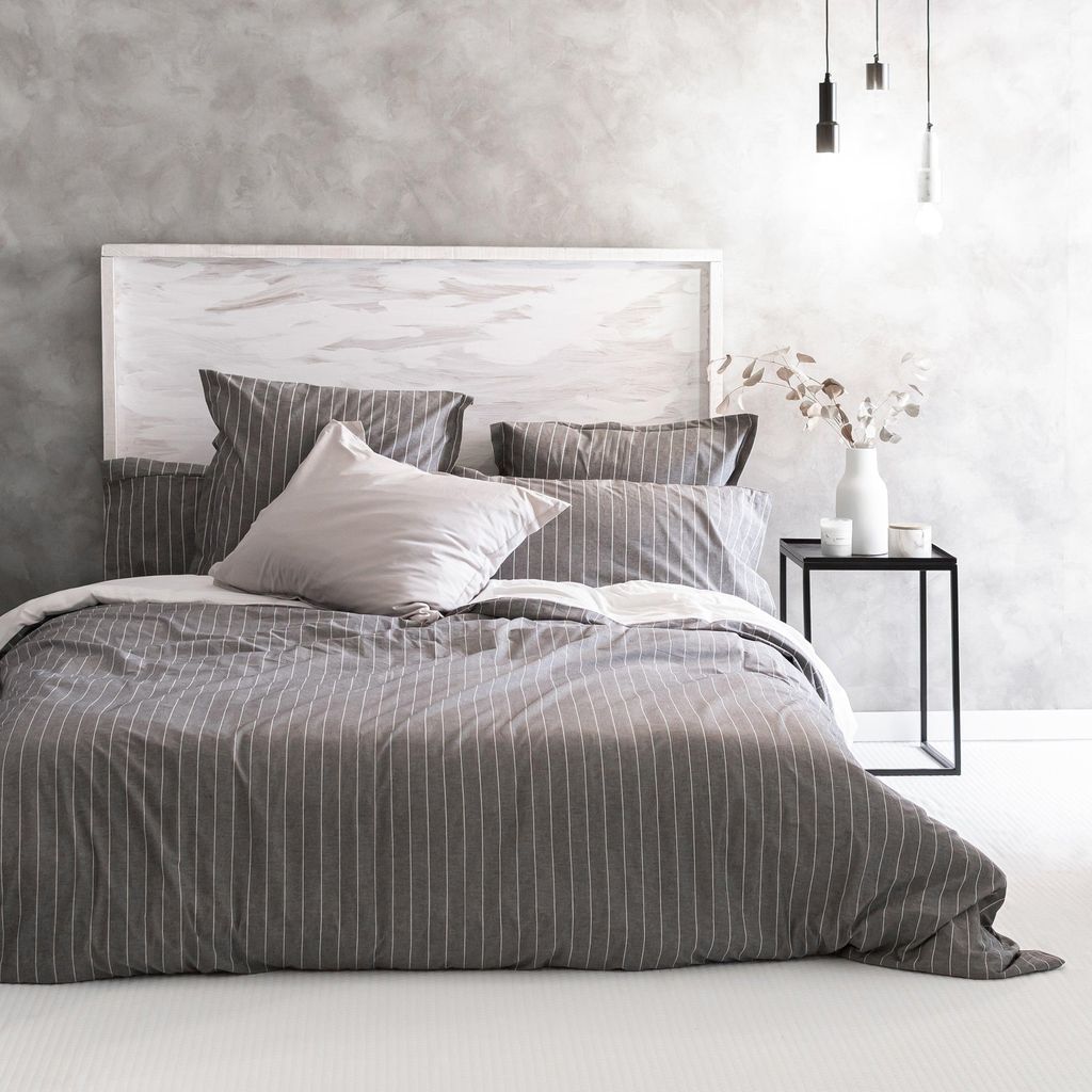 Oxford Bettbezug 140x200 cm Grau 155 x 220 cm 100% Baumwolle Hergestellt in Europa