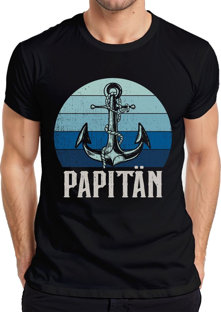 Retro Papitän Vintage Papa Seefahrer Vatertag Anker Motiv Norddeutschland Hamburg Herren T-Shirt, Schwarz, XL