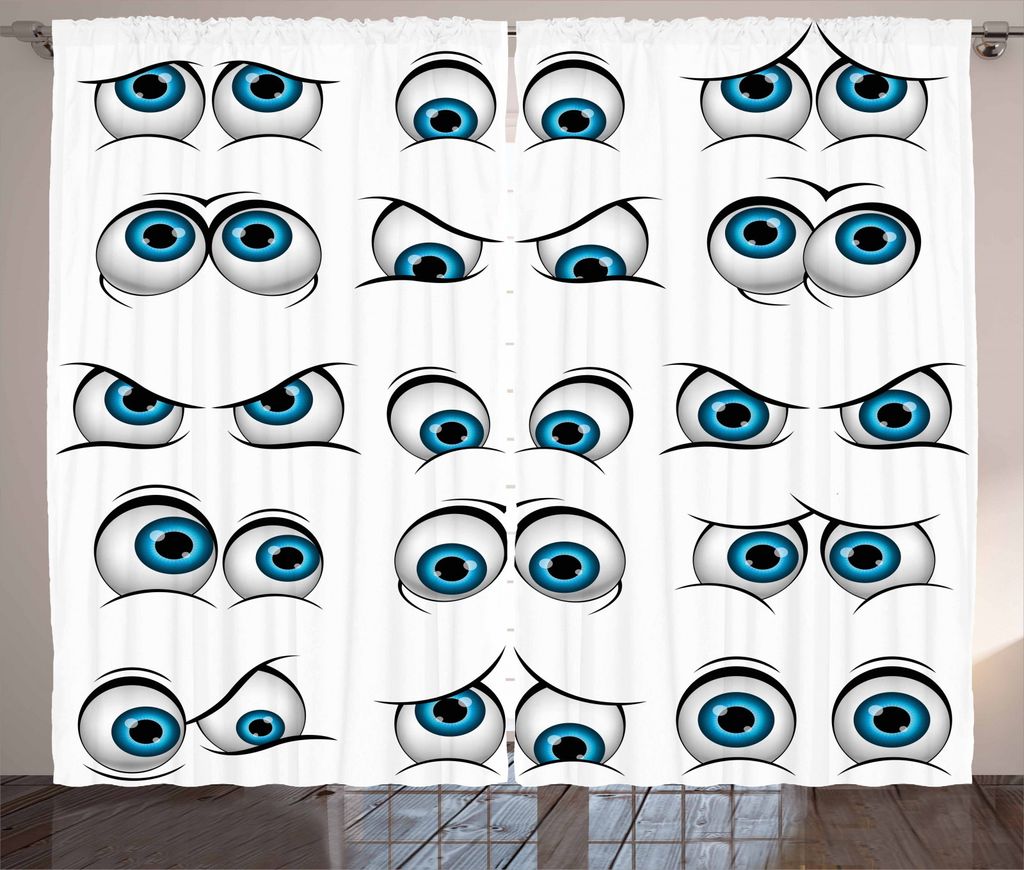 ABAKUHAUS Auge Rustikaler Vorhang, Cartoon Emoticons Lustig, Wohnzimmer Universalband Gardinen mit Schlaufen und Haken, 280 x 245 cm, Blassblau Sch...