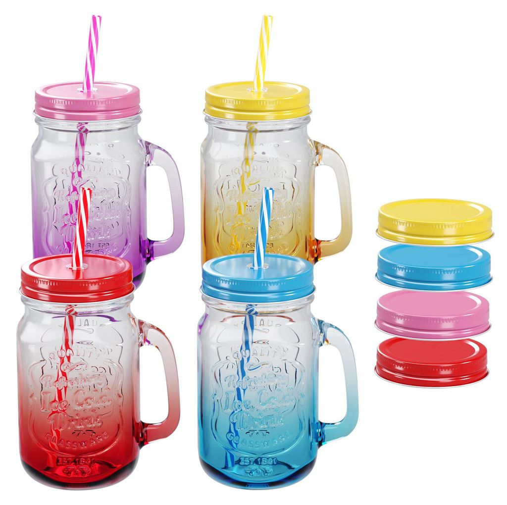 Trinkgläser Farbverlauf - 500ml + Ersatzdeckeln Produktbild 