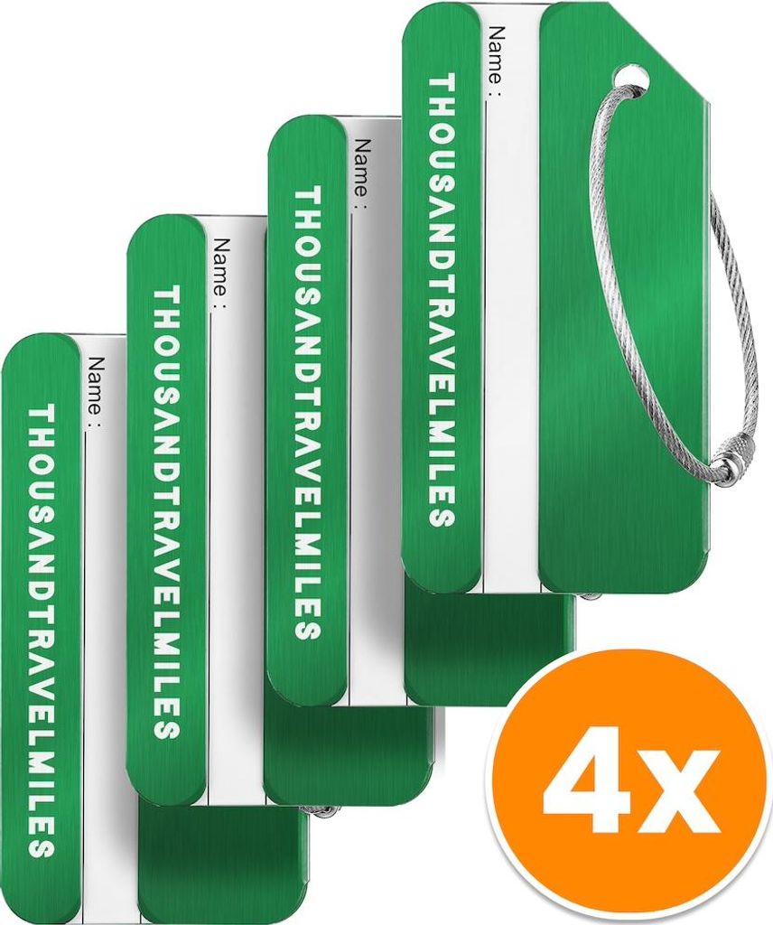Aluminium Kofferanhänger Set 4 Stück – Gepäckanhänger mit Adressschild für Reisegepäck – Grün – kompakt und wiederverwendbar – Thous...