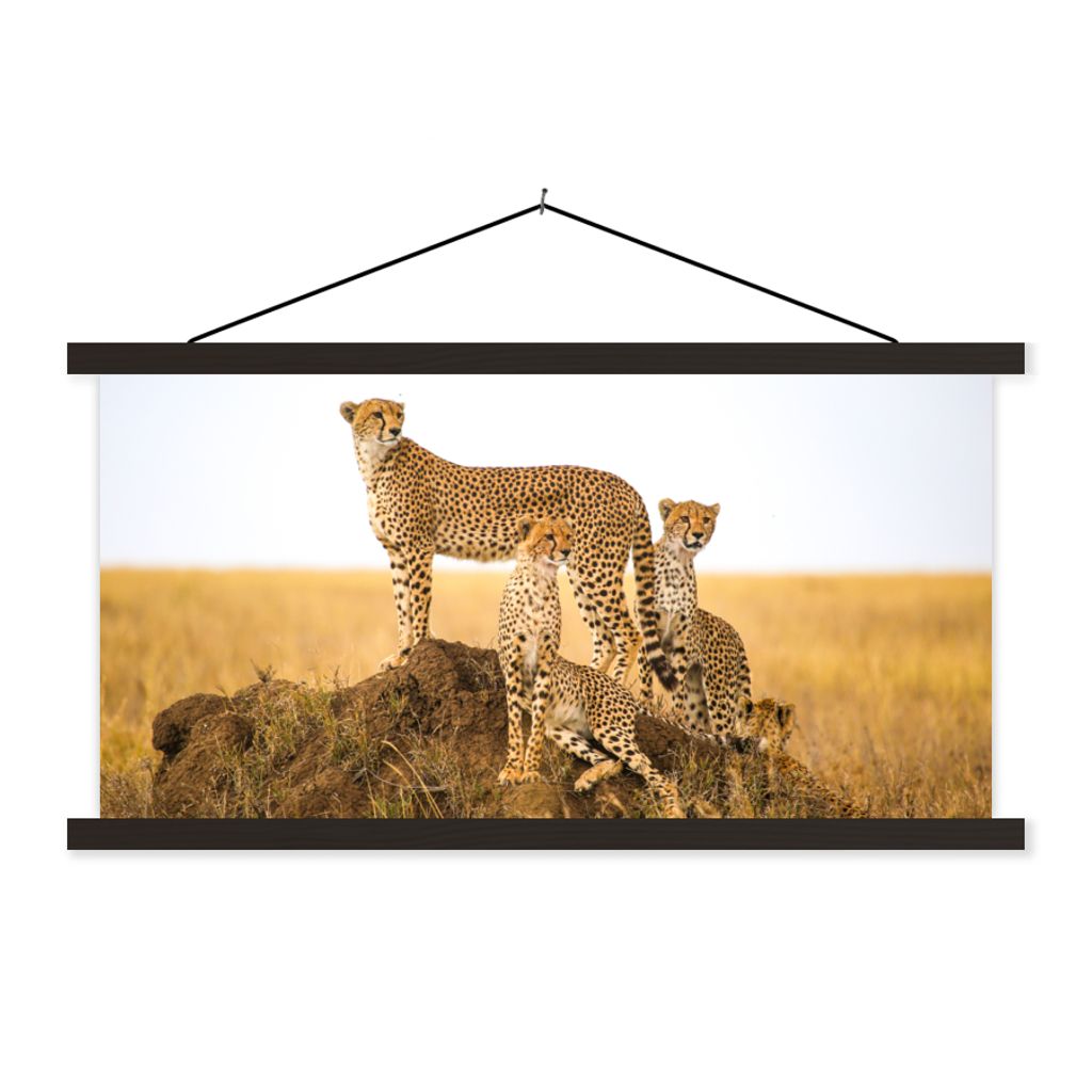 MuchoWow Textilposter Gepard - Gras - Natur - Savanne 120x60 cm mit schwarzem Rahmen - Dekoration Schlafzimmer