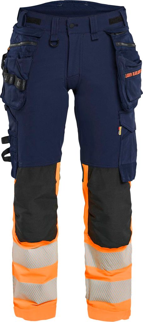 Blakläder Damen High Vis Arbeitshose 4-Wege-Stretch 7025, Farbe:Marineblau/Orange, Größe:C38