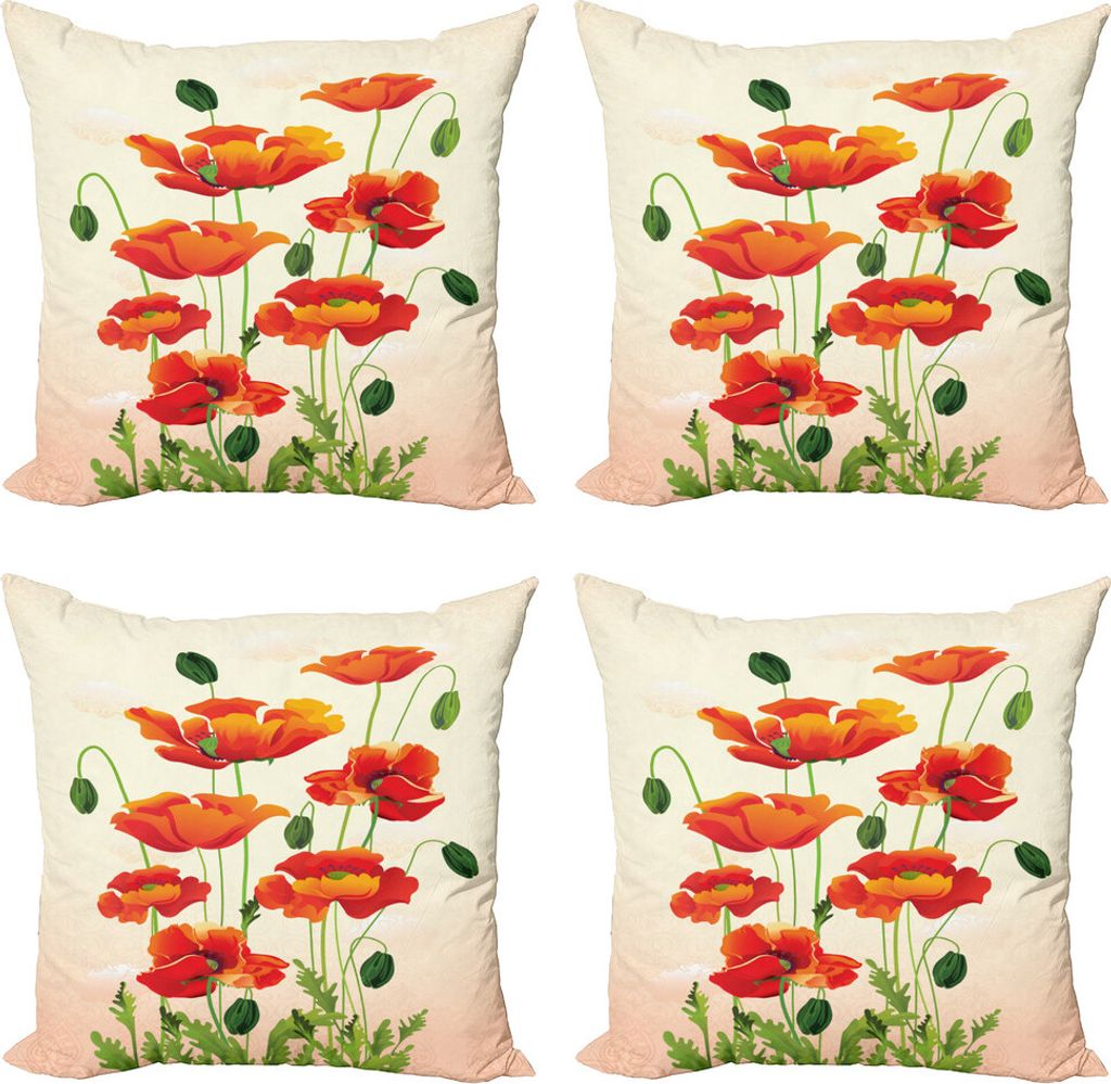 ABAKUHAUS Mohn Kissenbezug Set (4 Stück), Blumen-Blumenstrauß-Arrangement, Moderner Doppelseitiger Digitaldruck, 50 cm x 50 cm, Creme Vermilion G...