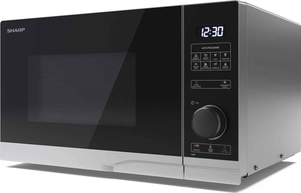 SHARP YC-PS234AE-S Mikrowelle, 10 Leistungsstufen, 23 Liter, halbdigitale Steuerung, silber