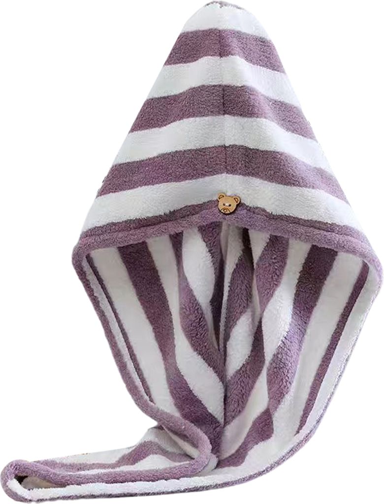 Haarhandtuch Wrap Streifen Muster Wasser saugfähig Koralle Fleece Unisex Duschkopftuch Badezimmerzubehör-Lila