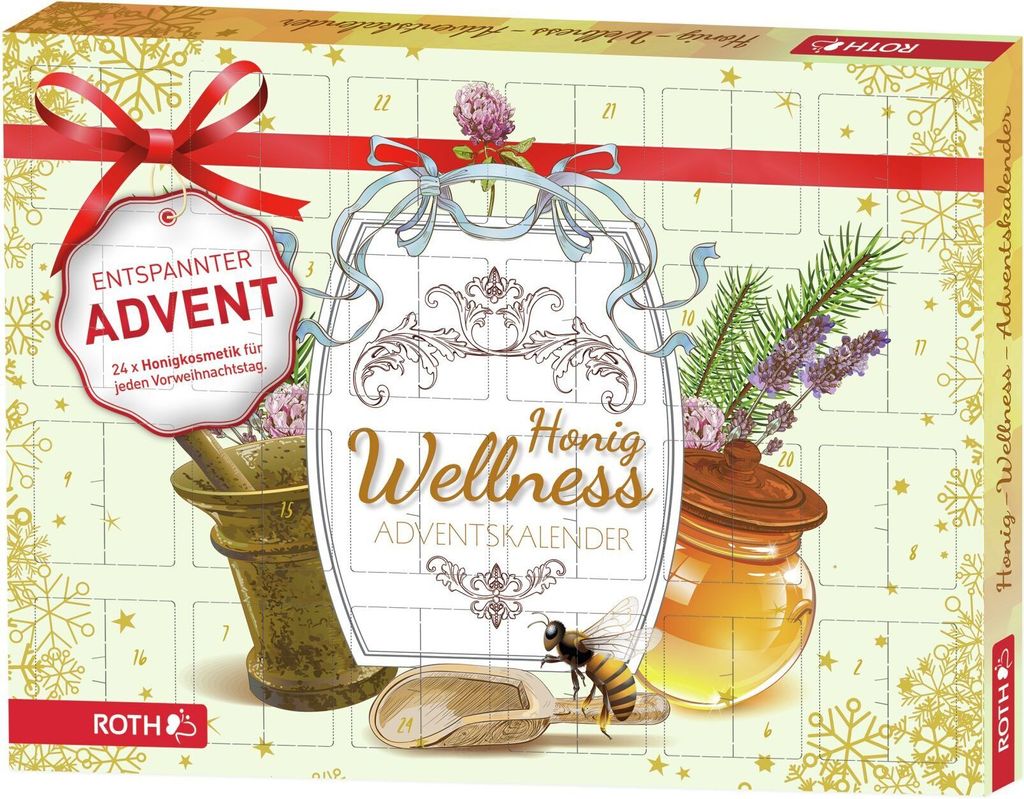 ROTH Honig-Wellness-Adventskalender 2021 gefüllt mit Honig-Wellnessartikeln, Entspannungs-Kalender zur Vorweihnachtszeit