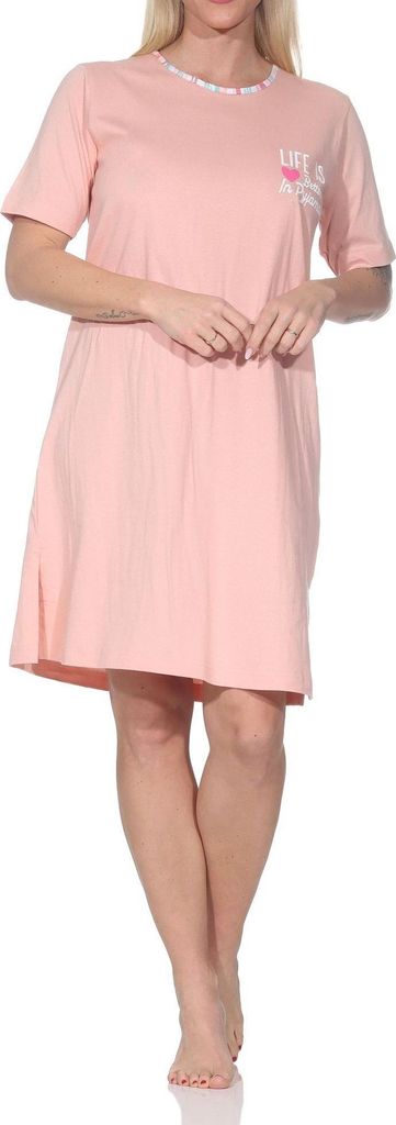 Normann Damen kurzarm Nachthemd Sleepshirt in edler Optik – auch in Übergröße ; apricot , 36