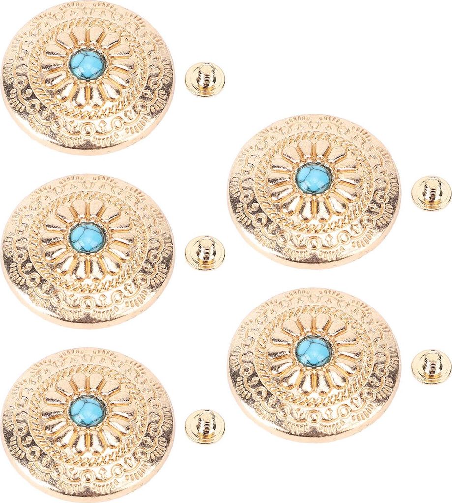 5 Sets Niet und Schraube 30 mm goldenes Muster Blaues Steinknöpfe 4,5 mm gekreuzte Schrauben für Kleidung Lederhandwerk