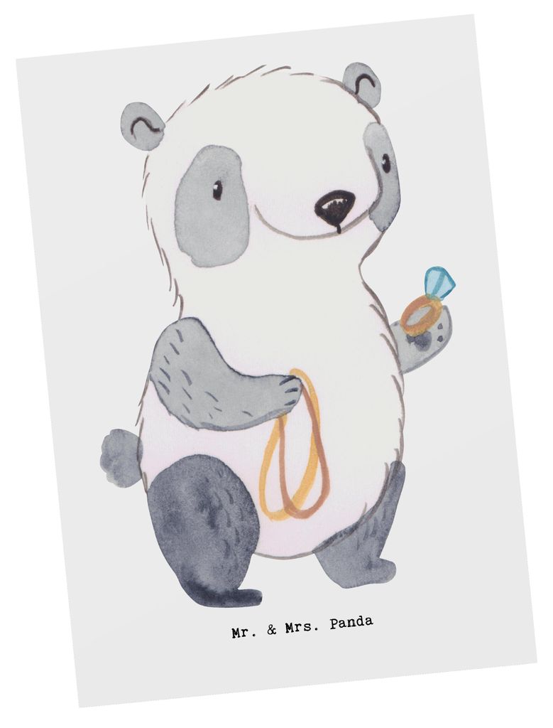 Mr. & Mrs. Panda Postkarte Schmuckverkäufer Herz - Weiß - Geschenk, Ausbildung, Ansichtskarten, Juwelier, Postkarten, Schmied, Goldschmuck, Fotok...