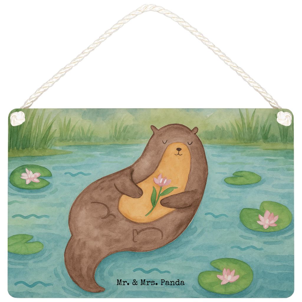Mr. & Mrs. Panda Schild Otter Seerose Design DIN A6 - Weiß - Geschenk, Seeotter, glücklich, Fluss, holzbild, Dekobrett, Türschild, Wasser, Holzs...