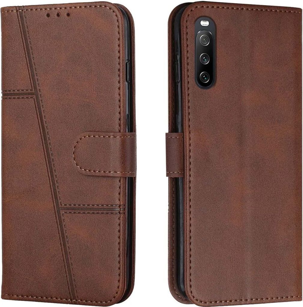 König Design Hülle kompatibel mit Sony Xperia 10 III Kunstleder Handyhülle - Handy Case Braun