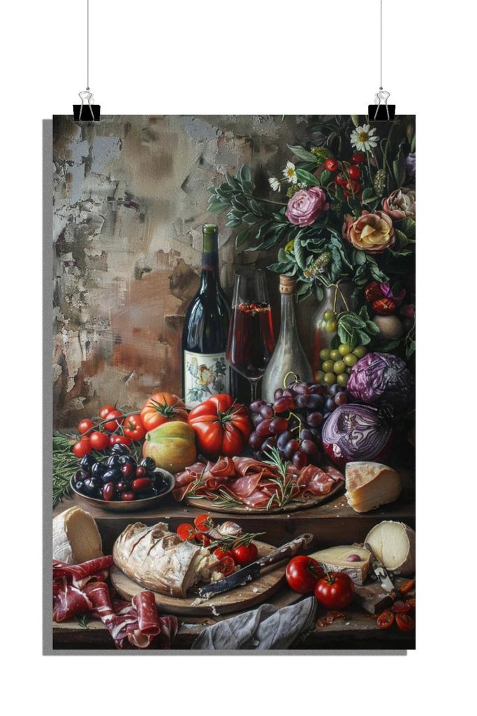 Wein Poster - Käse Poster - Aquarell Poster - Klassisches Poster - 51x71cm - Perfekt zum Einrahmen