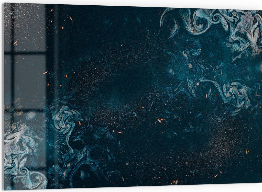 DEQORI Küchenrückwand Glas 60x40 cm 'Galaktische Reflexionen' Spritzschutz Bad Rückwand Küche