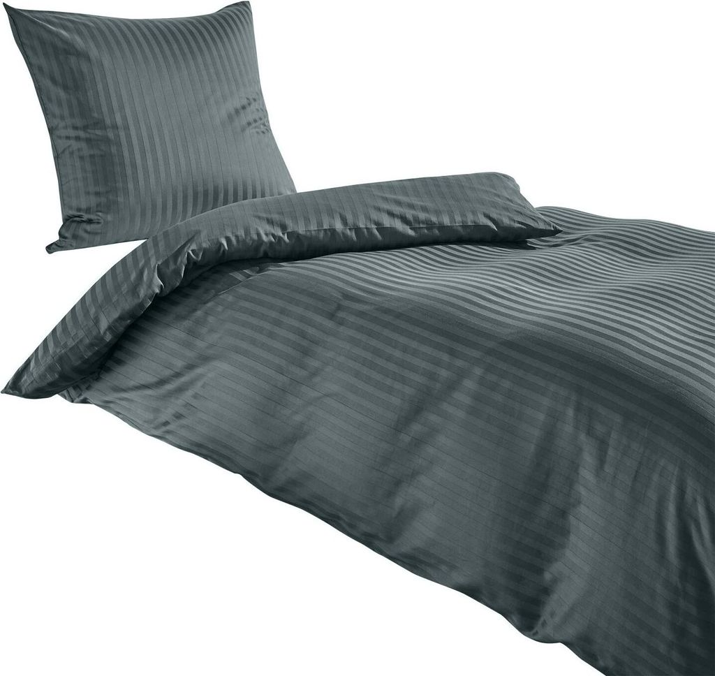 Traumschlaf Mako-Satin Bettwäsche Stripe 140x200 cm + 70x90 cm anthrazit