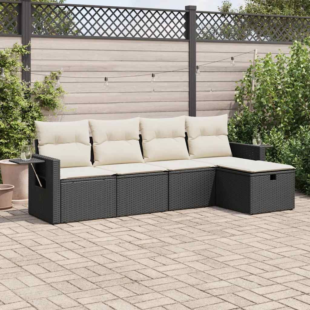 "Rabatt" 5-tlg. Garten-Sofagarnitur - mit sofa - mit Kissen Schwarz Poly Rattan - Lounge-Dining set CC11880