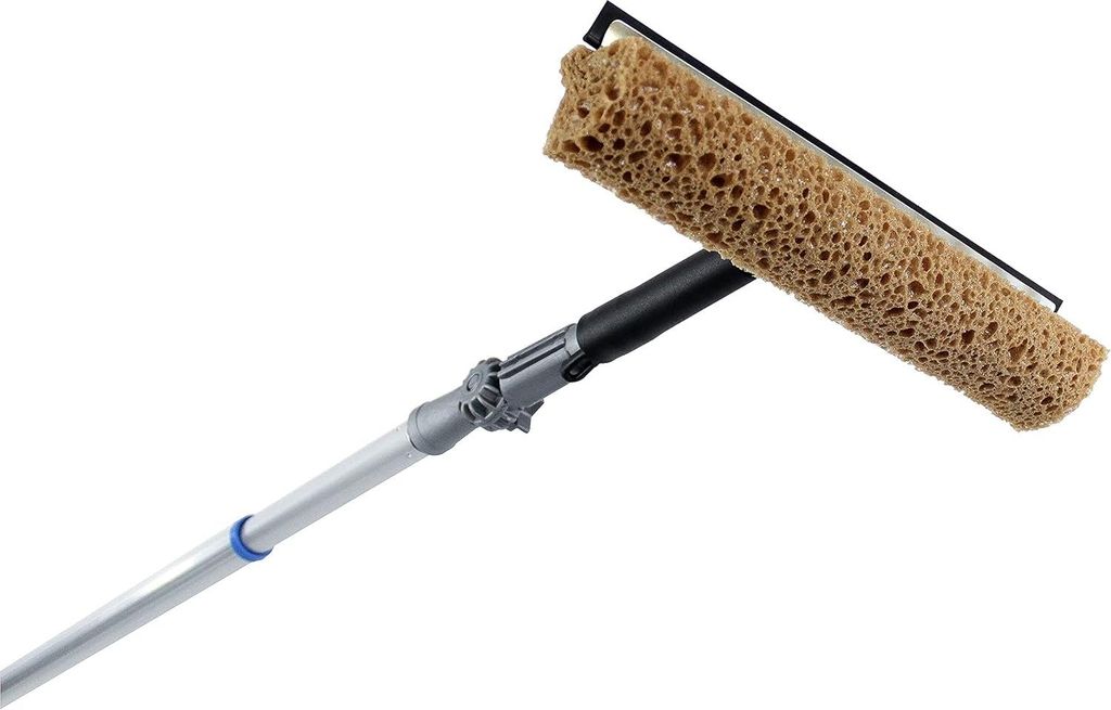 Verstellbare Teleskopstange 4 Meter mit Fensterwischer und Brauner Schwamm