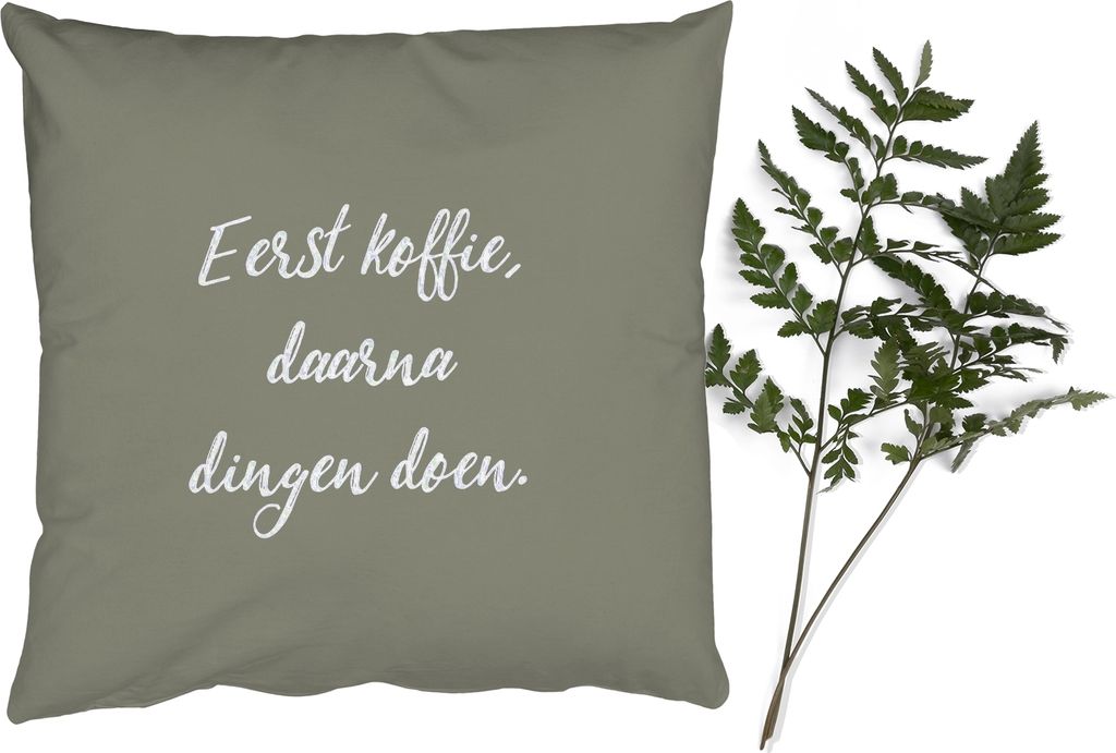 MuchoWow Zierkissen Sofakissen Wohnzimmer Dekokissen 50x50 cm Sprichwörter - Erst der Kaffee, dann die Arbeit - Zitate - Kaffee - Komfort - Sofa...
