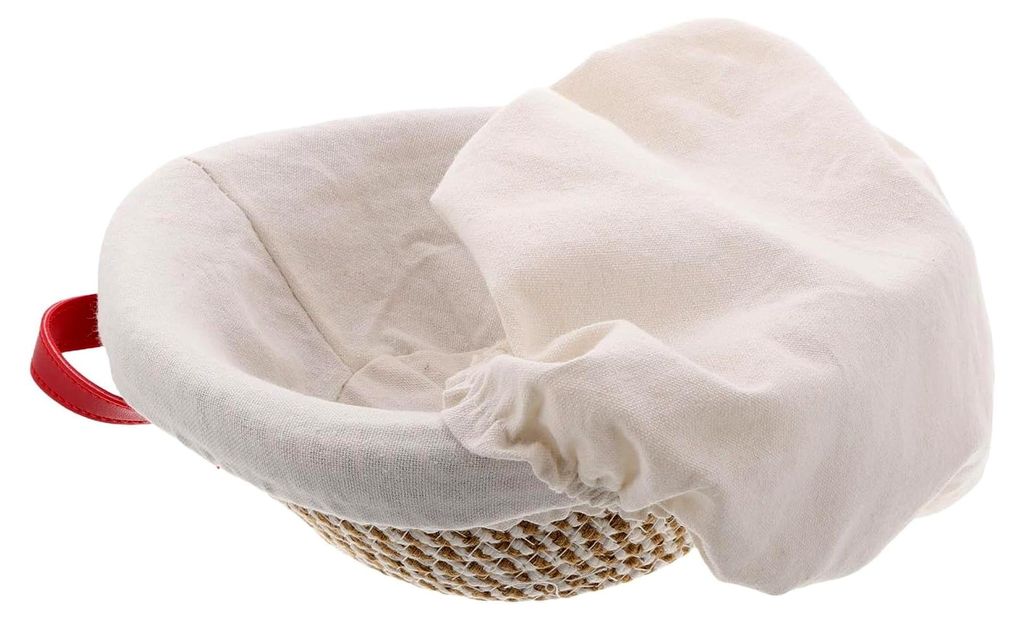 Gärkorb für Sauerteigbrot mit Doppelgriff aus natürlichem Rattan, inklusive Leineneinsatz und Abdeckung für Baguette und rundes Brot, Backzubeh...