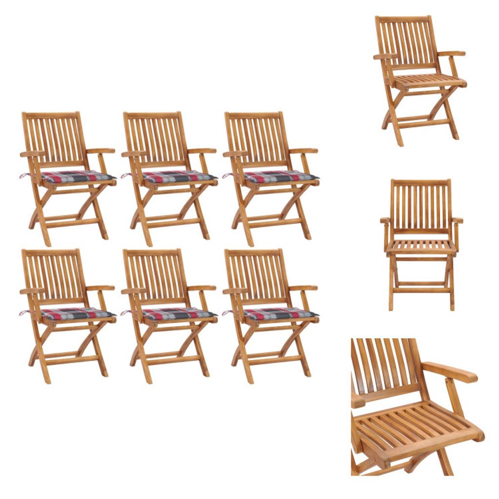 vidaXL Klappbare Gartenstühle mit Kissen 6 Stk. Massivholz Teak - Gartenstühle