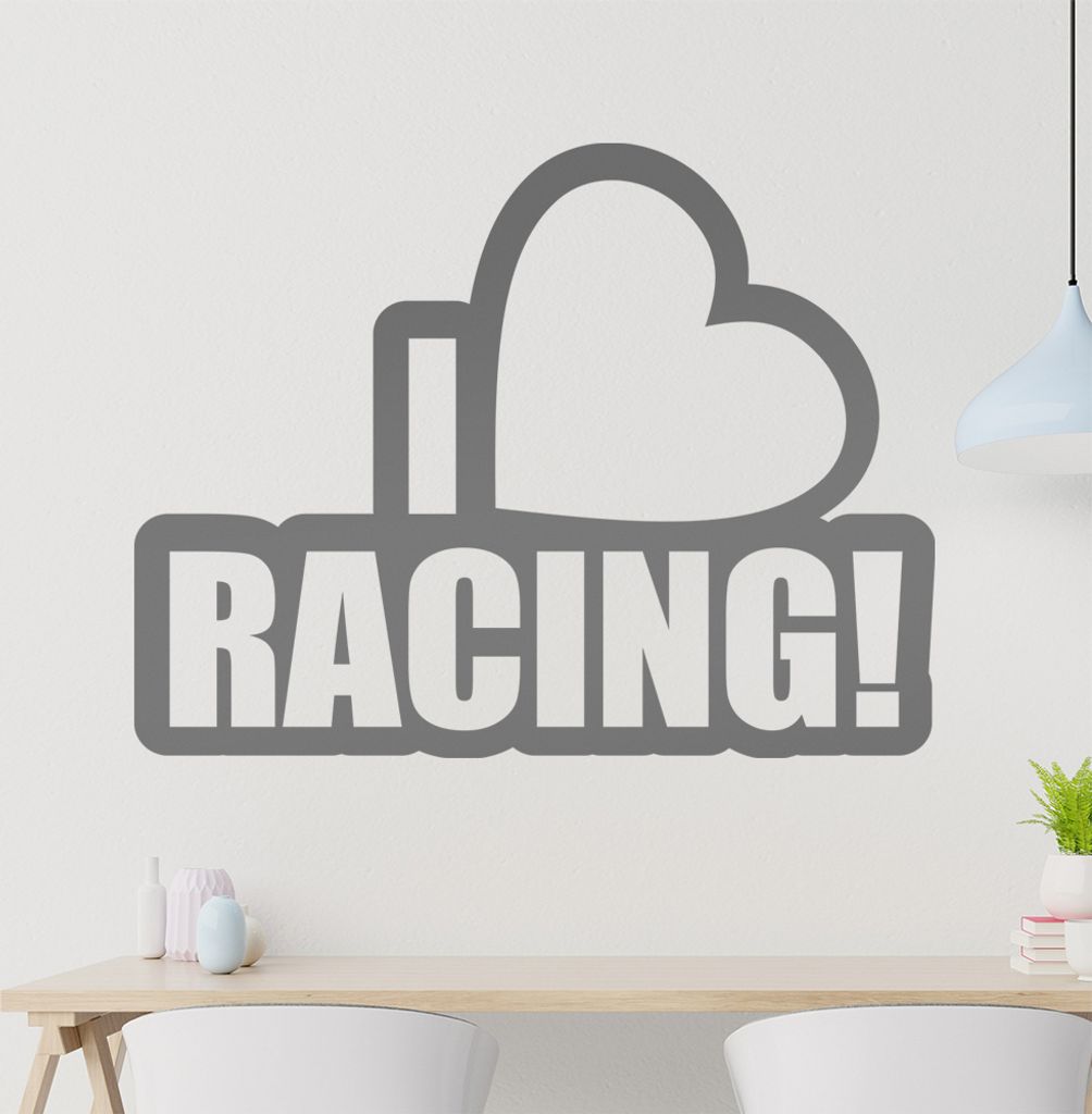 I love racing Wandtattoo in 6 Größen - Wandaufkleber Wall Sticker - Dekoration, Küche, Wohnzimmer, Schlafzimmer, Badezimmer
