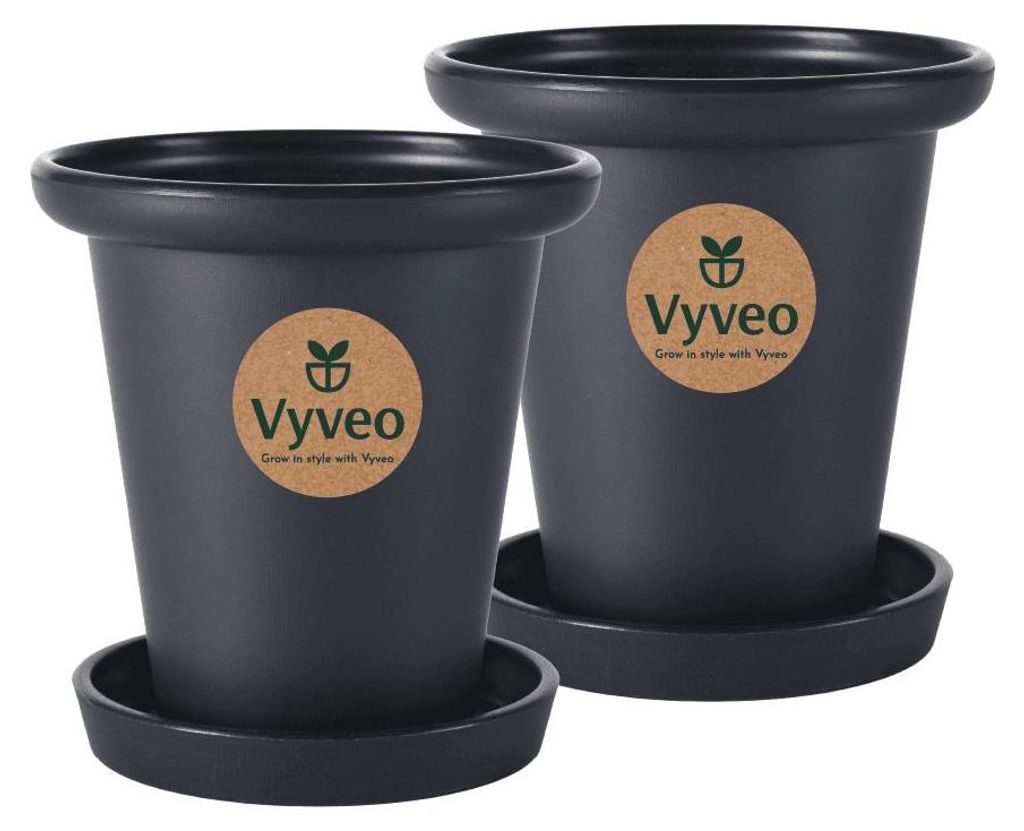 Vyveo - Blumentopf Skara mit Untersetzer - 2er-Set - Schwarz - 13x13