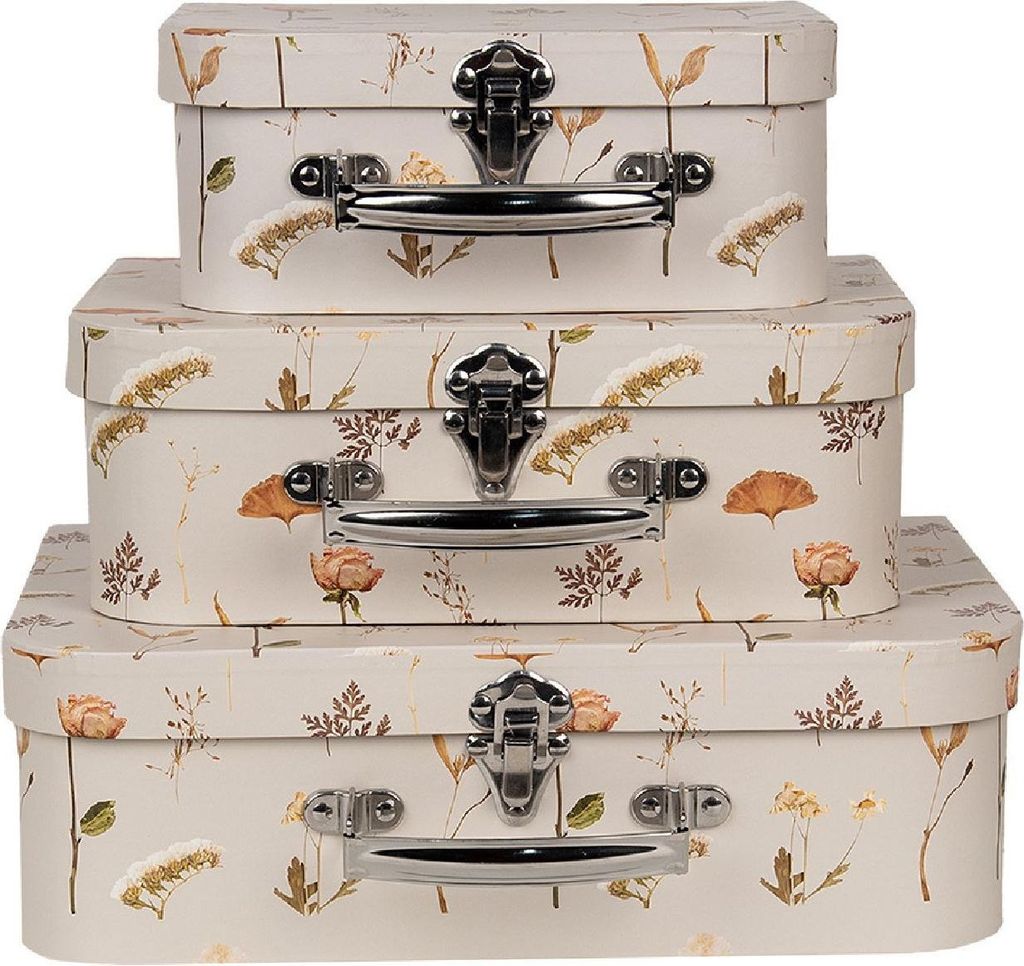 Clayre & Eef 66022 Dekoration Koffer 3er-Set Beige floral 30/25/20 cm