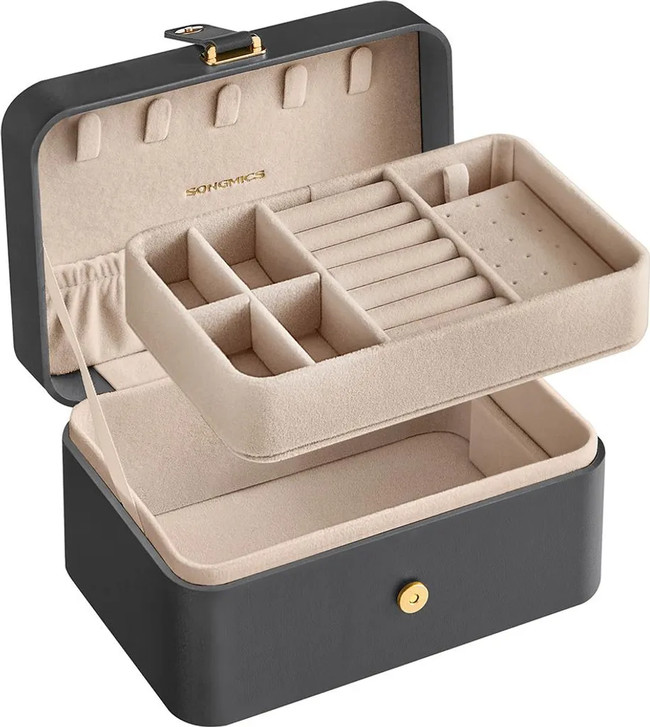 Boîte à bijoux de voyage en cuir synthétique gris - Format mini luxe