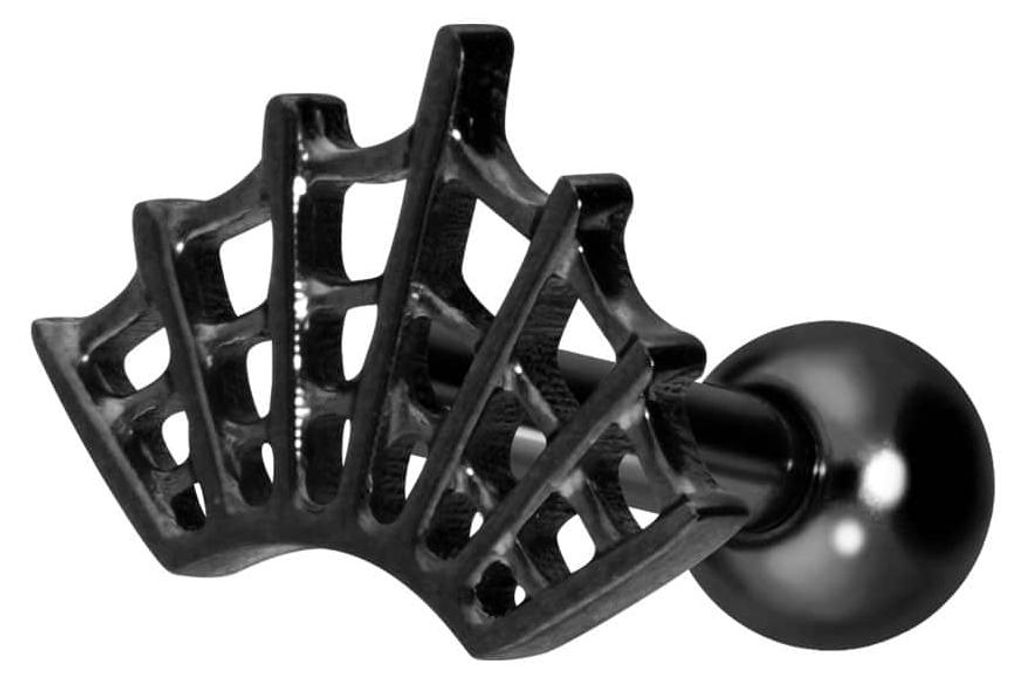 Ohrpiercing Titan Ohrpiercing mit Innengewinde SPINNENNETZ Schwarz Stablänge: 6mm