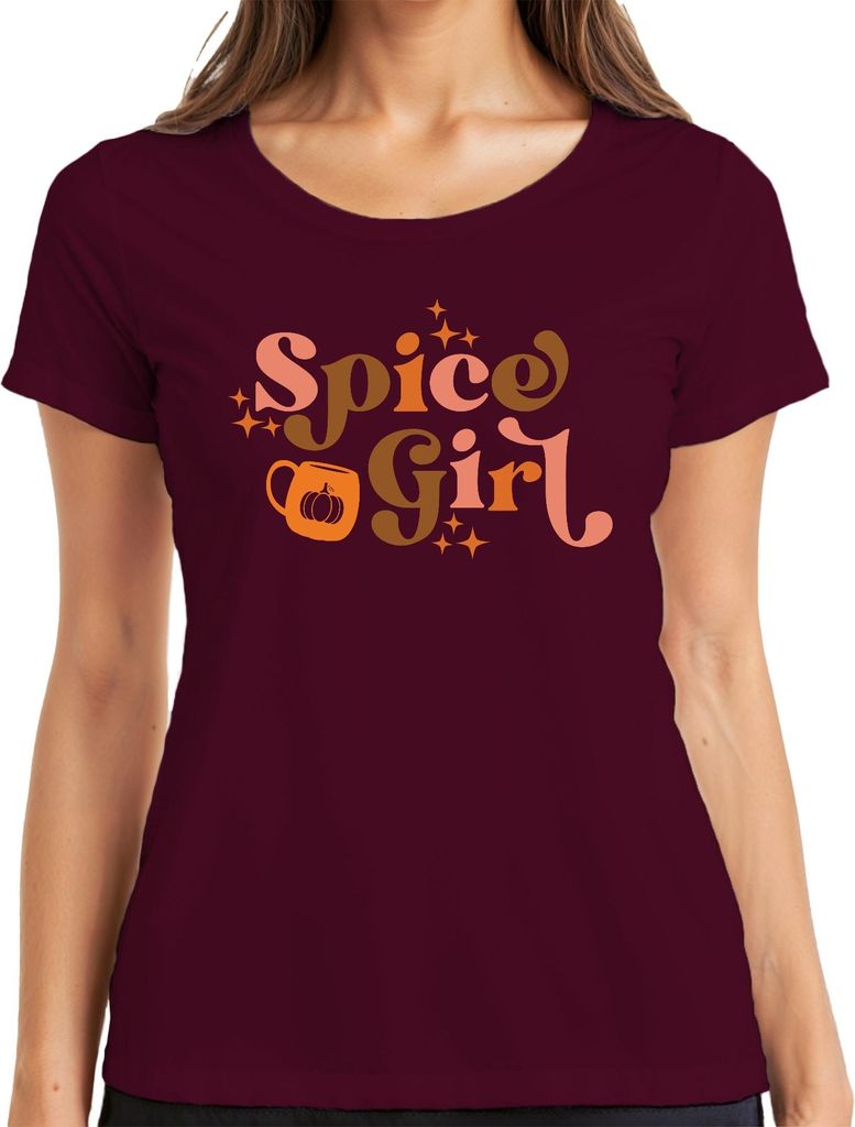 Spice Girl Pumpkin Spice Latte Kürbislatte Herbst Kürbis Retro Damen T-Shirt, Burgundy, L