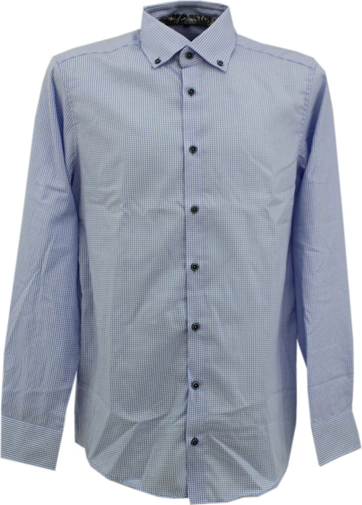 31105 Venti, , Herren langarm Hemd, Popeline, blau weiß kariert, 39
