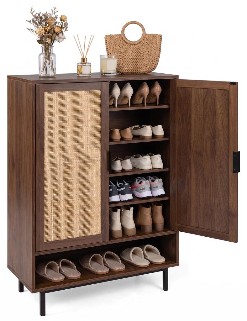 COSTWAY Schuhschrank mit Rattantüren, Schuhregal mit Produktbild 