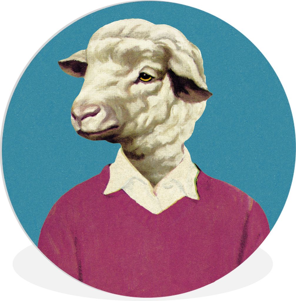 MuchoWow Rundes Wandbild - Runde Bilder Absurder Mann mit Schafskopf Ø 90 cm Kreis Wanddekoration Kunststoff - Wandkreis - Wandschmuck - Wand-Kr...