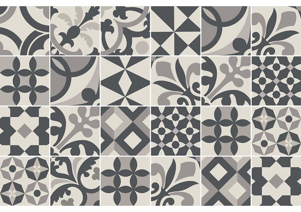Selbstklebende Fliesenaufkleber für Küche und Bad – 24 Zementfliesenaufkleber, Azulejos Urbellara-Stil – 24 Aufkleber, 10 x 10 cm